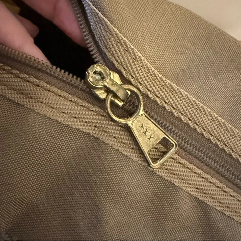 Vintage Pierre Cardin Tan Nylon Duffel Travel Bag with Shoulder Strap